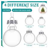 Macarrie 32 Pcs Clear Plastic Fillable Ornament Balls 2/2.36/2.76/3.15 Inch Clear Plastic Christmas Ball Ornaments for DIY Crafts Christmas Tree Decor