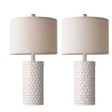 PARTPHONER 23\" Modern Ceramic Table Lamp Set of 2, Table Lamps for Living Room, Rustic Farmhouse Bedside Lamps Nightstand lamp for Bedroom, White Desk Lamp for End Table Home Decor Beige