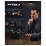 SONGMICS Watch Box, 20-Slot Watch Case Organizer with Large Glass Lid, Removable Pillows, Metal Lock, Gift for Loved Ones, Black Synthetic Leather, Black Lining UJWB020B01