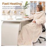 Wearable Electric Blanket with Foot Pocket and Sleeves, Heating Throw Blanket, 6 Heating Levels & Auto Shut Off, Machine Washable (Long, Beige)