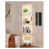 OUTONLIFE 5 Tier Corner Shelf with LED Light, Touch & Remote Control, Dimmable Narrow Corner Bookshelf with 3 Color Temperature, 1-Hour Timer, Display Shelves for Living Room, Bedroom(White)