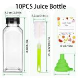 Sonfon Plastic Juice Bottles with Caps 10pcs 12oz, Reusable Juice Containers with Tamper Proof Lids Black, Clear Bottles for Juicing, Milk, Smoothie Bottle, Drinking with 10Pcs Labels & Bottle Brush