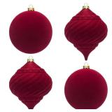 KI Store Large Velvet Christmas Balls 6-Inch Red Christmas Decorative Hanging Ornaments for Xmas Tree 4pcs