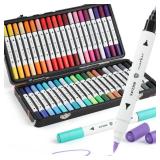 SAVZJSD 40 Colors Alcohol Markers, Premium Dual Tip Markers Set with Metal Box for Artists, Adults in Coloring & Painting (Brush & Fine