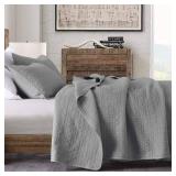 HORIMOTE HOME Quilt Set Queen Size Grey, Classic Geometric Spots Stitched Pattern, Pre-Washed Microfiber Chic Rustic Look, Ultra Soft Lightweight Quilted Bedspread for All Season, 3 Pieces