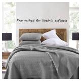 HORIMOTE HOME Quilt Set Queen Size Grey, Classic Geometric Spots Stitched Pattern, Pre-Washed Microfiber Chic Rustic Look, Ultra Soft Lightweight Quilted Bedspread for All Season, 3 Pieces