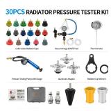 VTG VOGTEN 30PCS Coolant Pressure Tester & Vacuum Refill Kit,Radiator Pump Pressure Tester Kit for Automotive Cooling System Water Tank Leakage Detection