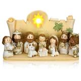 Bucherry 11 Pcs Mini Christmas Nativity Set Little People Nativity Set Nativity Scene with Light Miniature Manger 10 Rearrangeable Figurines Decor Religious Figurines Christian Tabletop Decor (White)