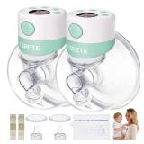 TSRETE Double Wearable Breast Pump, Electric Hands-Free Breast Pumps with 2 Modes, 9 Levels, LCD Display, Memory Function Rechargeable with Massage and Pumping Mode 24mm Flange-Green