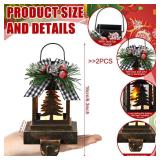 Therwen 2 Pcs Christmas Stocking Holders Lantern Christmas Stocking Hangers for Mantel Xmas Hooks Decorative Retro Light up Holders for Home Indoor Outdoor Decor(Xmas Tree,Bronze)