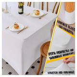 Famstar Table Cloth White 4FT Spandex Tablecloth for Rectangle Fitted Table Cloths Stretch Covers Washable Wrinkle Free Tablecloths for Festival Camping Picnic Wedding Party