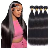 Straight Bundles Human Hair 20 20 22 22 Inch 100% Unprocessed Brazilian Virgin Hair 4 Bundles Hair Extension for Black Women Natural Color