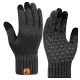 Vgogfly Winter Knit Gloves Warm Full Fingers Men Women with Upgraded Touch Screen - Anti-Slip Glove Fleece Lined, Dark Grey, Medium