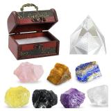 Crystals and Healing Stones, 21 Pcs Healing Crystals Set, 7 Chakra Crystal Stones Set Real Natural Raw Selenite Pyramid Reiki Energy Meditation Chakra Kit with Wooden Box, Crystal Gifts Set for Women