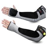 MIG4U Cut Resistant Sleeves with Leather Patches, Arm Safety Protection for Men and Women Thin Skin, Anti Puncture Level 5 Protective Arm Sleeve in Gardening, Farm, Welding, 18