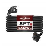 PALARINE 8ft Black Outdoor Extension Cord Waterproof, UL Listed, 16/3 SJTW Heavy Duty 3 Prong, 16 Gauge 13A Power Cord Ideal for Indoor Outdoor Lights, Appliances, and Lawn