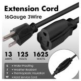 PALARINE 8ft Black Outdoor Extension Cord Waterproof, UL Listed, 16/3 SJTW Heavy Duty 3 Prong, 16 Gauge 13A Power Cord Ideal for Indoor Outdoor Lights, Appliances, and Lawn