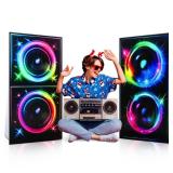 Beeveer 2 Pcs 4 ft 80s 90s Boom Box Cardboard Cutout Life Size Back to 1980s 1990s Theme Party Decorations Hip Hop Retro Music Neon DJ Speaker Photo Props Stand up for Birthday Party Decor Supplies