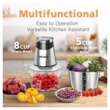 FASSCO Food Processors, Electric food Chopper, Meat Grinder with 2 Bowls (8 Cup+5 Cup),400W Copper Motor - 3 Bi-Level Blades for Meat,Vegetables,Onion, Garlic, Salad, Baby Food, Nuts, Ice Cube