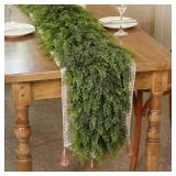 16FT Real Touch Cedar Garland - Artificial Christmas Garland Fake Green Faux Thick and Lush Pine Needles Garlands for Table Fireplace Mantle Holiday Home Indoor Outdoor Decor (1PCS)