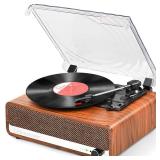 Vinyl Record Player with Speakers,3 Speed Turntable with Latest Bluetooth 5.3, Aux Input, Headphone Jack, RCA Output and Auto Stop, Mirror Vintage Wooden Brown