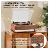 Vinyl Record Player with Speakers,3 Speed Turntable with Latest Bluetooth 5.3, Aux Input, Headphone Jack, RCA Output and Auto Stop, Mirror Vintage Wooden Brown