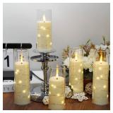 Flameless Candles,with Embedded Star String, Battery Operated Candles Flickering LED Pillar Candles with Remote Control and Timer, Home Decoration Add a Warm and Romantic Atmosphereï¼Set of 7 (Ivo