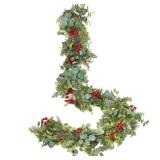 DearHouse 6ft Pine Christmas Garland with Red Berries and Eucalyptus Leaves for Holiday Season Mantel Fireplace Table Runner Centerpiece Decor