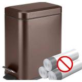 Homie Soft Close, Slim Trash Can 1.6 Gallon with Anti - Bag Slip Liner and Lid, Use as Mini Garbage Basket, Slim Dust Bin, or Decor in Bathroom, Restroom, Kitchen, or Bedroom (Bronze)