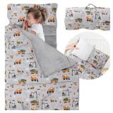 E1F1NN DOT Toddler Nap Mat with Detachable Pillow & Blanket - Soft Plush Minky Fleece Kids Sleeping Bag for Daycare, Preschool & Travel - Portable Roll-Up Design with Carry Handle - Boys Girls Ages 3+