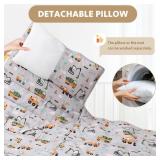 E1F1NN DOT Toddler Nap Mat with Detachable Pillow & Blanket - Soft Plush Minky Fleece Kids Sleeping Bag for Daycare, Preschool & Travel - Portable Roll-Up Design with Carry Handle - Boys Girls Ages 3+