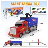 Carrier Truck Race Track Toys, Truck Toys for 3, 4, 5, 6, 7, 8 Years Old Kids, Foldable Transport Truck Toys Car with Lights & Sounds, 6 Metal Cars, Birthday Gifts for Toddler Boys Girls