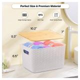 Ohmlove 4 Packs Storage Bins with Bamboo Lids - Plastic Storage Containers with Lids Stackable Storage Boxï¼Storages Baskets for Organizing Desktop Closet Playroom Classroom Office,White