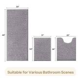 HOMEIDEAS 3 Pieces Bathroom Rugs, Extra Large Ultra Soft Non Slip Absorbent Chenille Toilet Bath Mat Set (Grey)