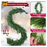 LANNEY Christmas Norfolk Pine Garland, 2 Pack 6 Ft Realistic Artificial Greenery Garland for Mantle, Table, Doorway, Fireplace, Stairs Railing, Indoor Outdoor Christmas Holiday Decorations