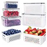5 PCS Large Fruit Containers for Fridge - Leakproof Food Storage Containers with Removable Colander - Dishwasher & microwave safe Produce Containers Keep Fruits, Vegetables, Berry, Meat Fresh longer