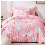 SLEEP ZONE Cute Printed Kids Duvet Cover Set Twin Size 2 Pieces - Super Soft Comforter Cover with 1 Pillow Sham, Easy Care Zipper Closure (Unicorn Castle, Twin)