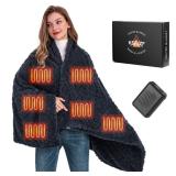 Shaggy Heated Throw Blanket with Power Bank- Soft Faux Fur Battery Heated Blanket, Fast Heating, 3 Heat Setting, Machine Washable Electric Blanket, Cordless Heated Blanket 59\"x35.5\"(Navy Blue)
