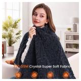 Shaggy Heated Throw Blanket with Power Bank- Soft Faux Fur Battery Heated Blanket, Fast Heating, 3 Heat Setting, Machine Washable Electric Blanket, Cordless Heated Blanket 59\"x35.5\"(Navy Blue)