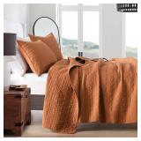 HORIMOTE HOME Quilt Set Queen Size Burnt Orange, Classic Geometric Spots Stitched Pattern, Pre-Washed Microfiber Chic Rustic Look, Ultra Soft Lightweight Quilted Bedspread for All Season, 3 Pieces