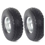 AR-PRO (2-Pack) 10-Inch Solid Rubber Tire Wheels - Replacement 4.10/3.50-4\" Flat Free Tire with 5/8\" Bearings, 2.2\" Offset Hub - Compatible with Hand Truck, Wheelbarrow, Dolly, Gorilla Carts