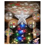 Patiobay Christmas Tree Topper Star Lighted with Colorful Christmas Light Cord, Built-in 6 Projected Patterns, 3D Glitter LED Rotating Lights for Party Holiday Xmas Decorations Gifts (Silver)