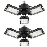 Aoretic LED Garage Lights 2 Pack -80W, 8000LM 6500K Led Shop Light with 3 Deformable Panels, Basement Barn Light Garage Ceiling Lights, E26 for Garage, Warehouse, Shop, Basement