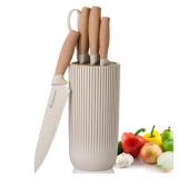 Kitchen Knife Set, Retrosohoo 6-Pieces Khaki Sharp Knife Block Sets for Kitchen, Non-stick Non-slip Stainless Steel Chef knives with Universal Block Suitable for Home Restaurant (Khaki)