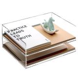 HeZone Paper Organizer, 2 Tier Stackable A4 Size Acrylic Letter Tray, Office/Home/School Organization - Clear