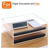 HeZone Paper Organizer, 2 Tier Stackable A4 Size Acrylic Letter Tray, Office/Home/School Organization - Clear