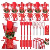 LemonRoad 12 Sets Christmas Kitchen Gifts Bulk Holiday Cooking Utensils Include Christmas Spatula Whisk Waffle Plaid Towel Xmas Wreath Rolling Pin Card Ribbon for Xmas Party Favors Stocking Stuffers