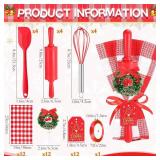 LemonRoad 12 Sets Christmas Kitchen Gifts Bulk Holiday Cooking Utensils Include Christmas Spatula Whisk Waffle Plaid Towel Xmas Wreath Rolling Pin Card Ribbon for Xmas Party Favors Stocking Stuffers