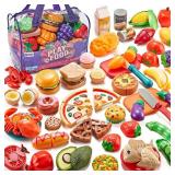 LAUGIGLE Pretend Play Food for Kids Kitchen, 78Pc Cutting Toy Food with Storage Bag