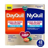 VICKS DayQuil & NyQuil High Blood Pressure Cold & Flu Relief Liquicap 48ct Co-Pack, Powerful Multi Symptom Daytime & Nighttime Medicine for Cold, Cough, and Flu Symptoms, 24ct DayQuil, 24ct NyQuil